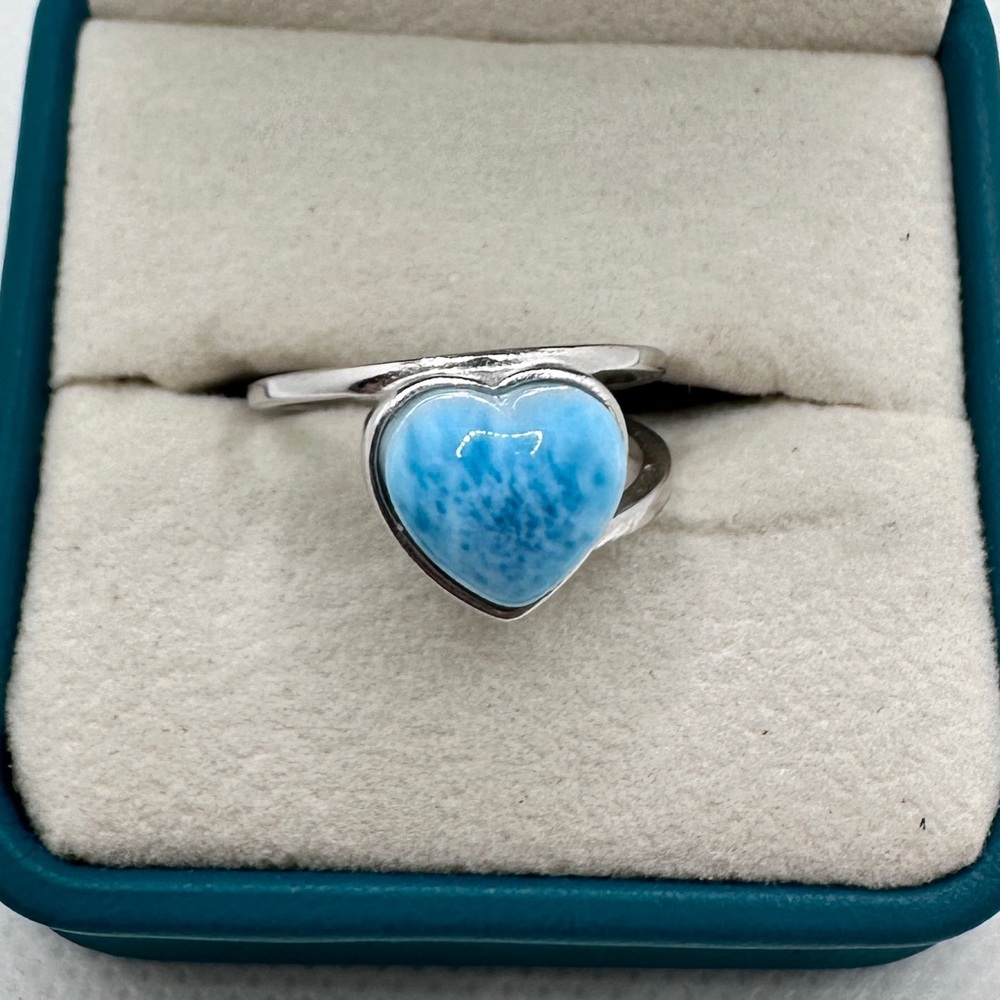 Beautiful blue water Larimar ring sterling silver adjustable ring